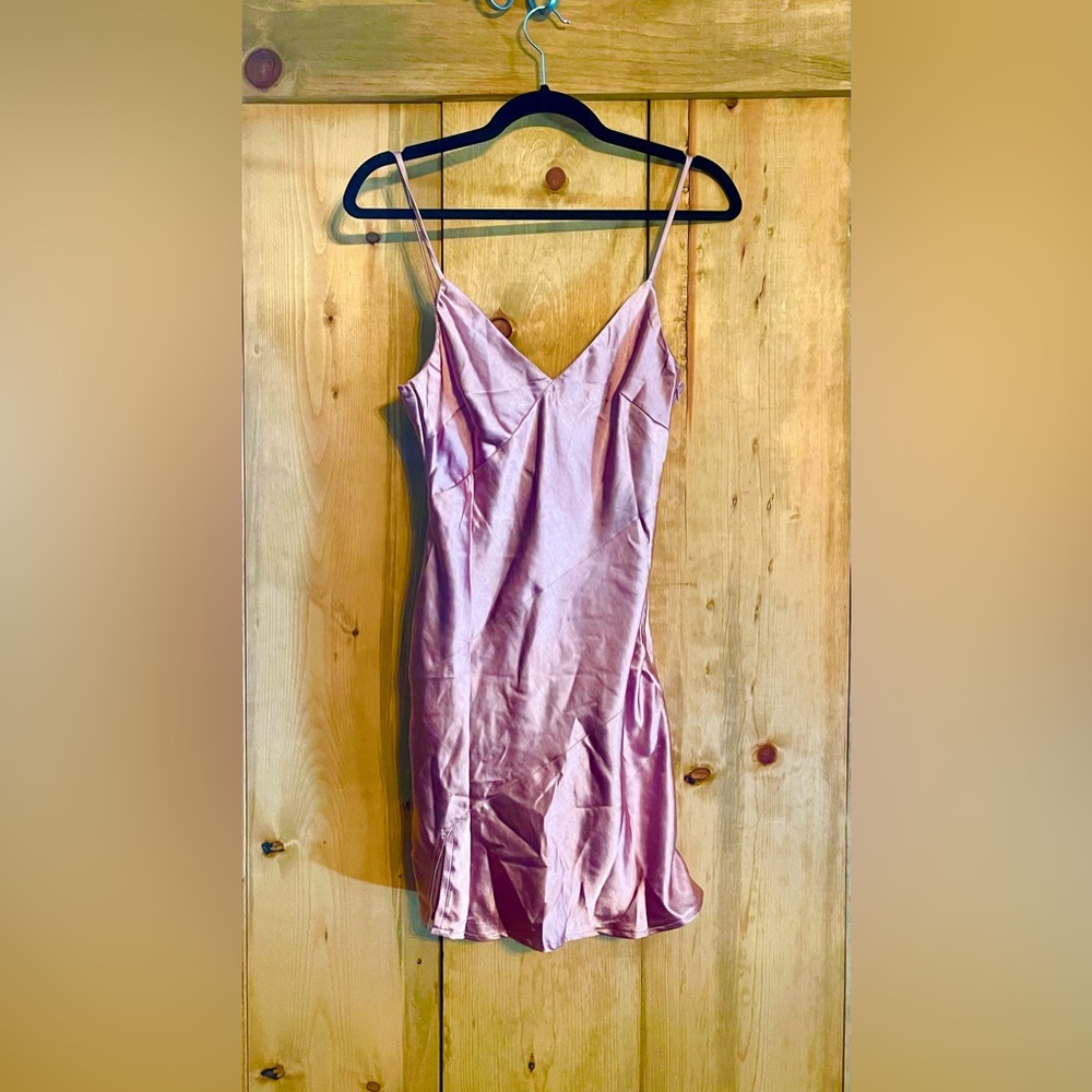 Pink Mini Satin Dress with Spaghetti Straps
